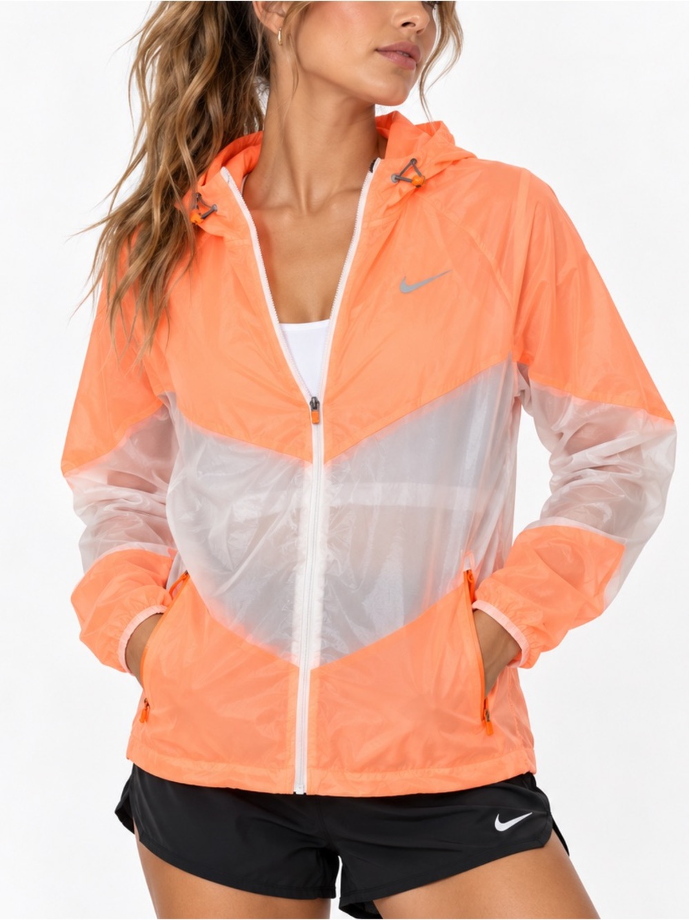 Nike Running Windrunner Jacket Women’s Medium Neon Orange White